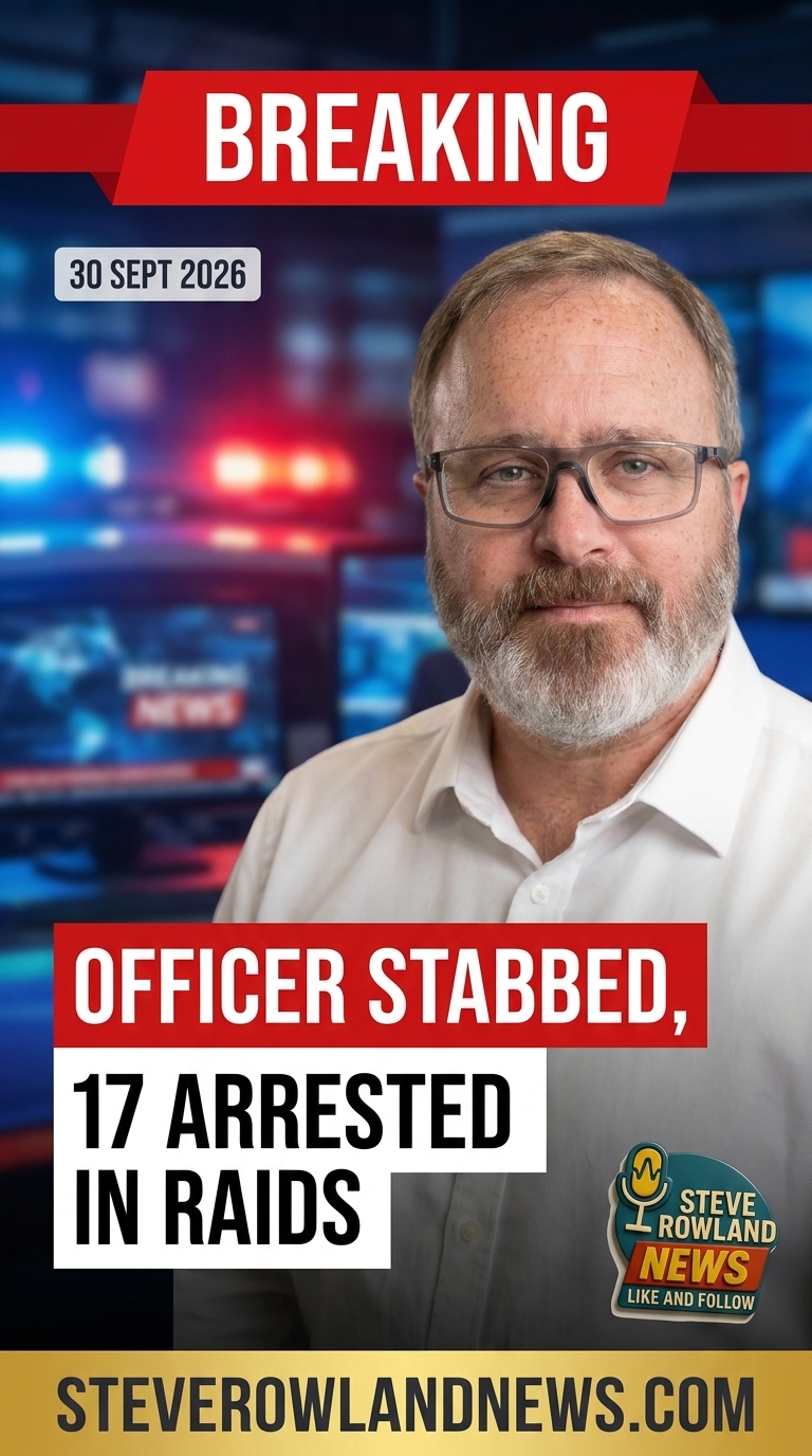 Police officer stabbed as 17 arrested in crime raids